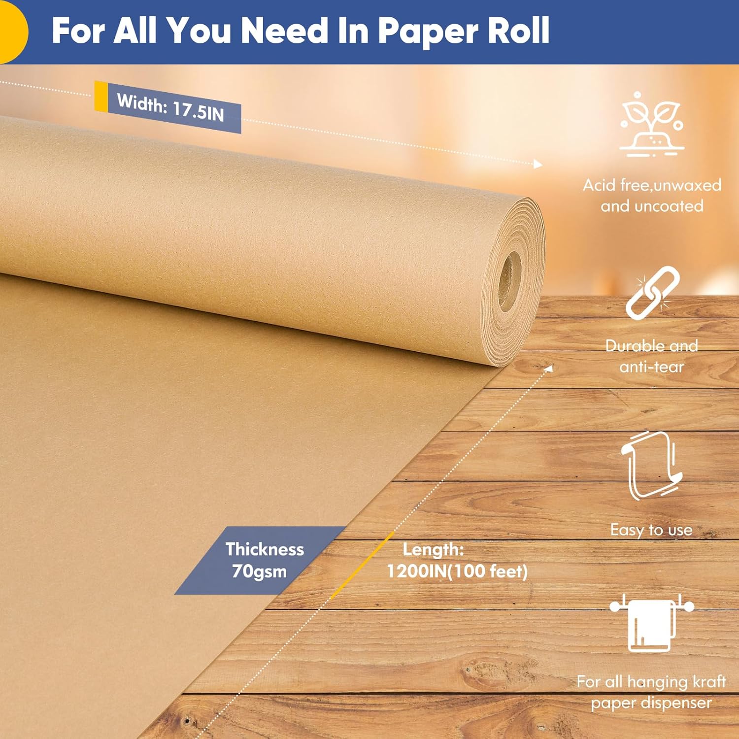 Art Craft Flower - Vanhench Brown Wrapping Paper Roll, Craft