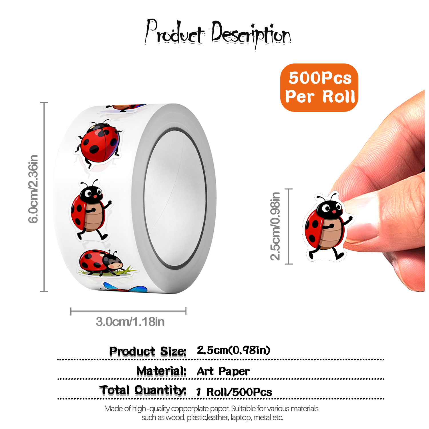 1Roll(500Pcs)10 Irregular Cart - Art Craft Ladybug recensione e prezzo